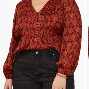 1. State Red Smocked Long Sleeve Blouse